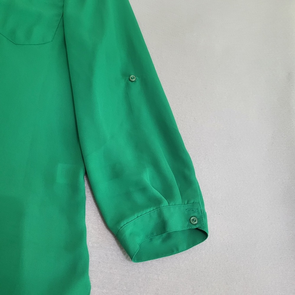 41 Hawthorne Green Roll Tab Sleeve Sheer Lightweight Blouse Shirt Women's - Picture 6 of 13